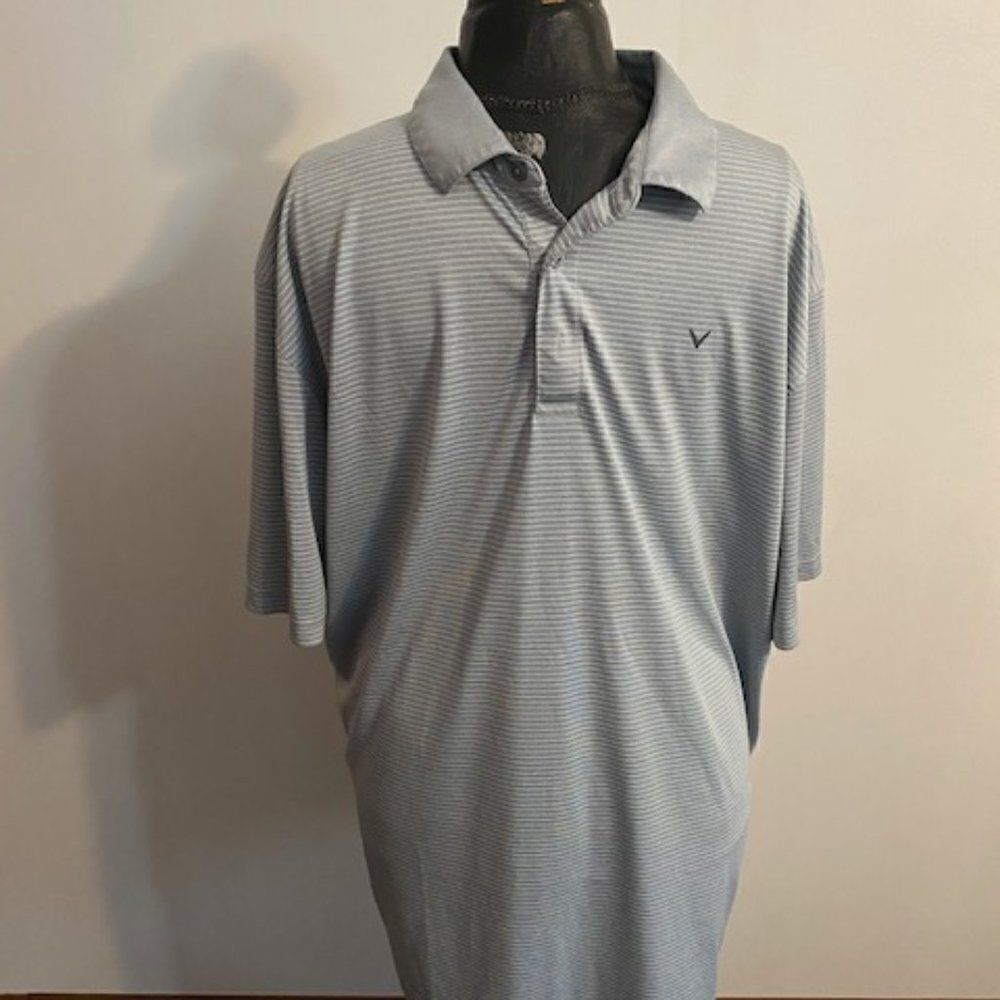 Callaway Golf Gray/White Stripe Opti Dri Polo, size XXL